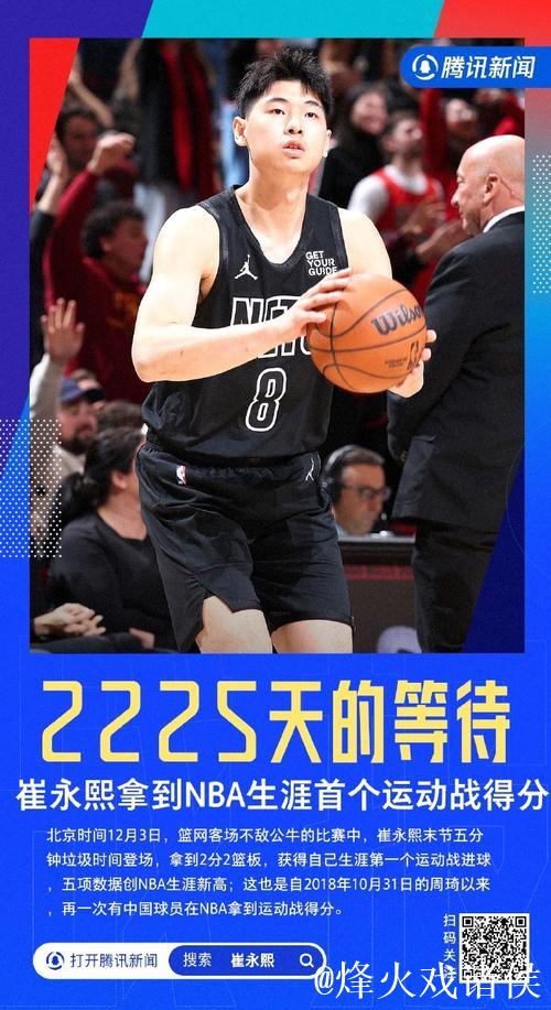 崔永熙替补出场拿下2分2板，NBA生涯首次运动战得分